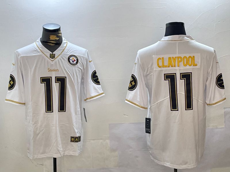 Men Pittsburgh Steelers #11 Claypool White Gold 2024 Nike Limited NFL Jersey style 12302